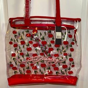Ed Hardy Transparent Tote with Red Cherry Design
